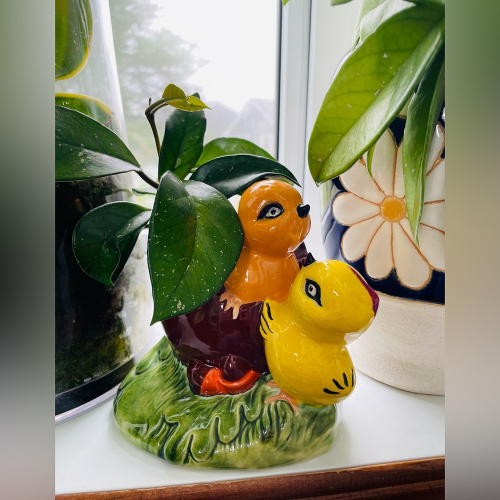 Vintage Ceramic Duckling Planter - Yellow & Orange